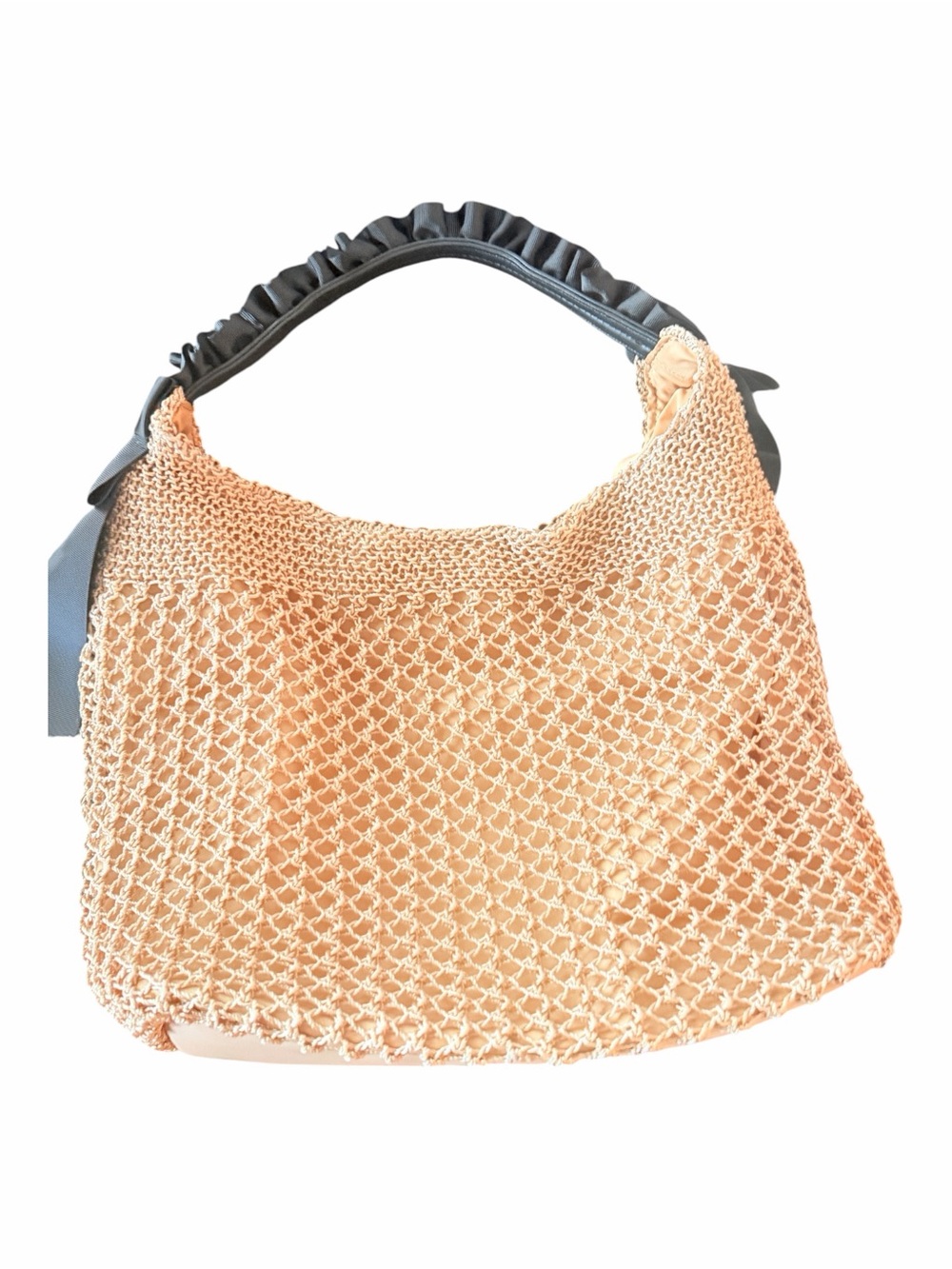 BTB Los Angeles NWT Crochet Mesh Hobo Bag Ruffle Strap Resort Beach Boho Tote
